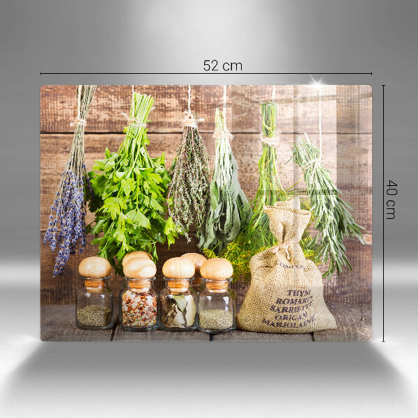 Tocător din sticlă Ierburi condimente și lemn