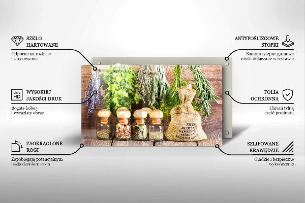 Tocător din sticlă Ierburi condimente și lemn