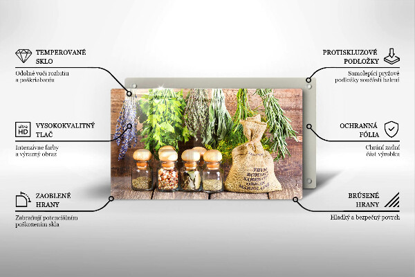 Tocător din sticlă Ierburi condimente și lemn