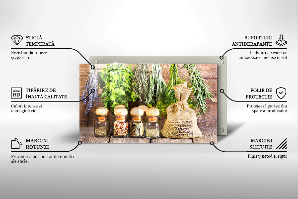 Tocător din sticlă Ierburi condimente și lemn