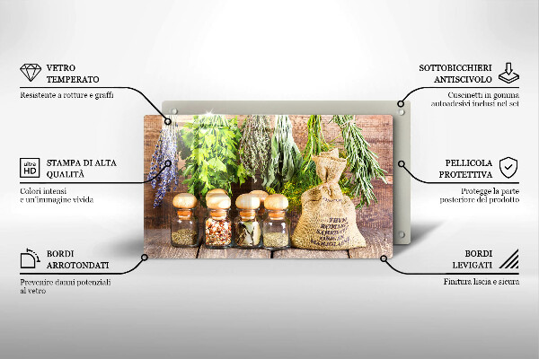 Tocător din sticlă Ierburi condimente și lemn