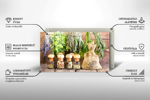 Tocător din sticlă Ierburi condimente și lemn