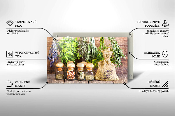 Tocător din sticlă Ierburi condimente și lemn