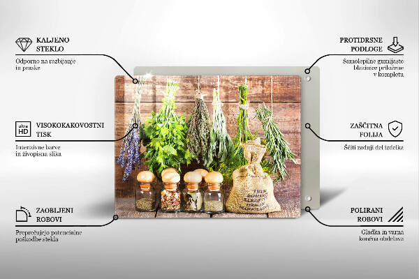 Tocător din sticlă Ierburi condimente și lemn