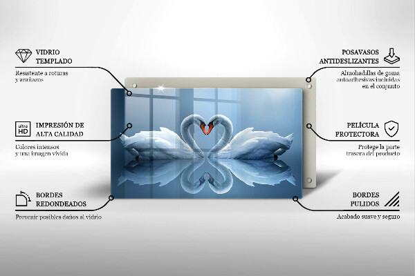 Tocător din sticlă Două inimi de lebădă