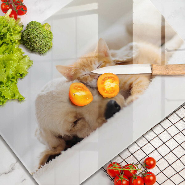 Tocător din sticlă Animale câine și pisică