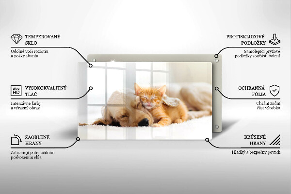 Tocător din sticlă Animale câine și pisică