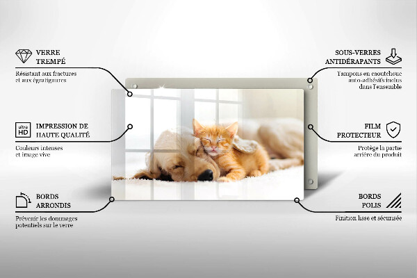 Tocător din sticlă Animale câine și pisică