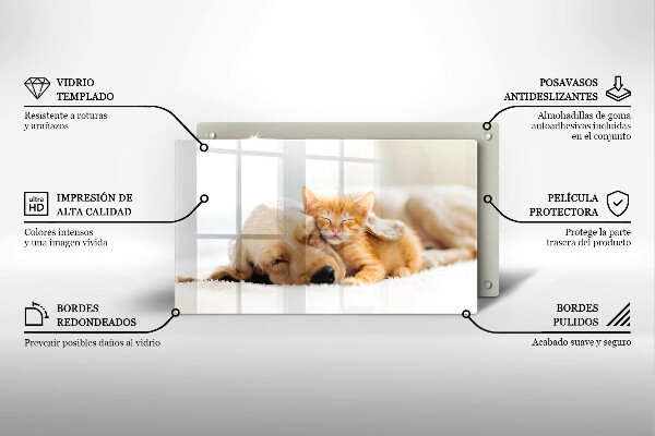 Tocător din sticlă Animale câine și pisică