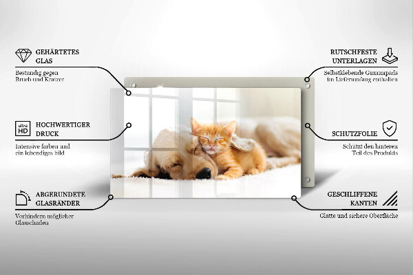 Tocător din sticlă Animale câine și pisică