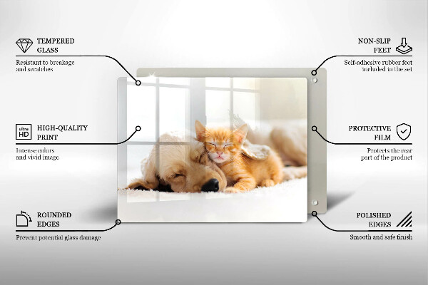 Tocător din sticlă Animale câine și pisică