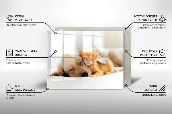 Tocător din sticlă Animale câine și pisică