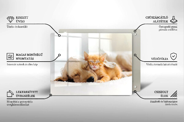 Tocător din sticlă Animale câine și pisică