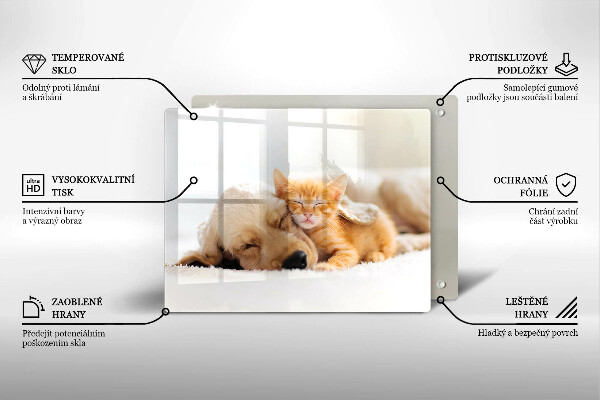 Tocător din sticlă Animale câine și pisică