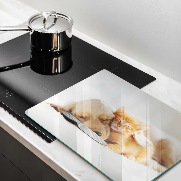 Tocător din sticlă Animale câine și pisică