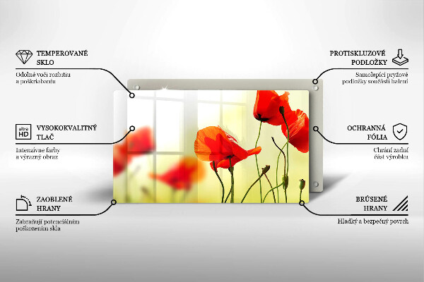 Tocător din sticlă Flori roșii de maci