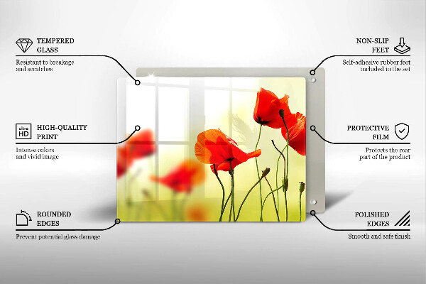 Tocător din sticlă Flori roșii de maci