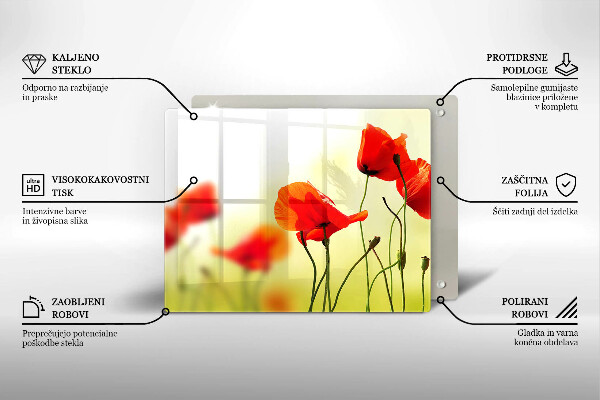 Tocător din sticlă Flori roșii de maci