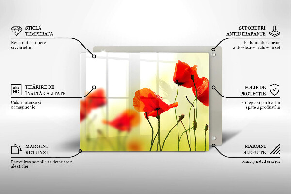 Tocător din sticlă Flori roșii de maci