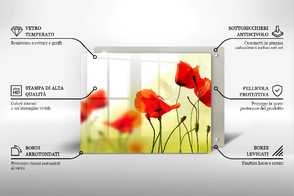 Tocător din sticlă Flori roșii de maci