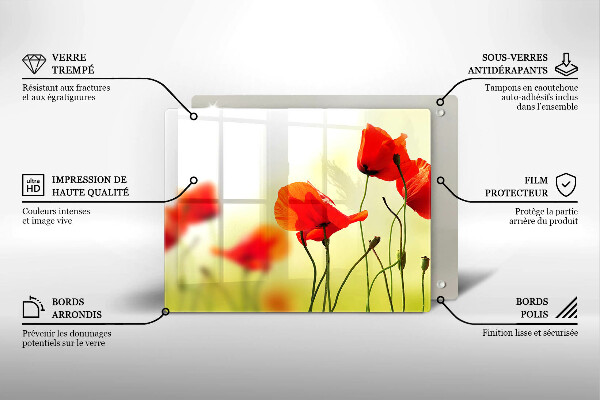 Tocător din sticlă Flori roșii de maci