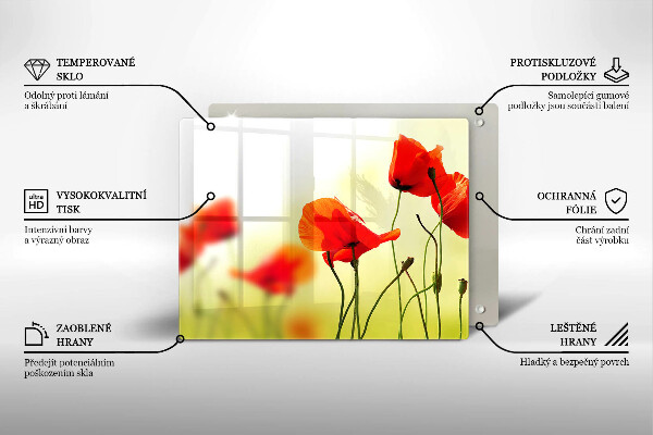 Tocător din sticlă Flori roșii de maci