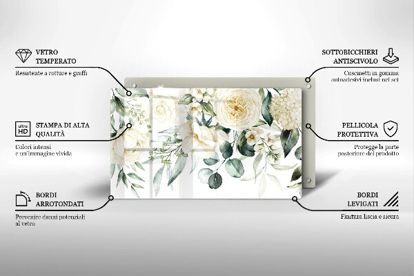 Tocător din sticlă Acuarelă flori