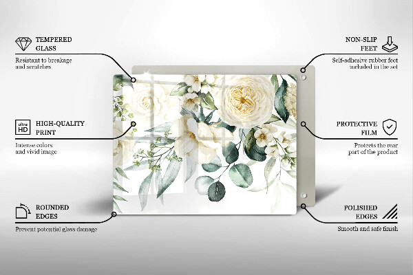 Tocător din sticlă Acuarelă flori