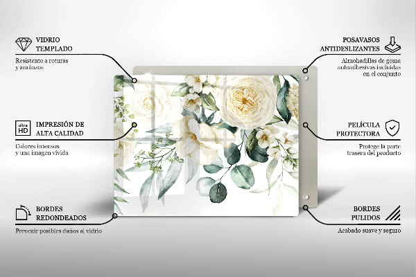 Tocător din sticlă Acuarelă flori