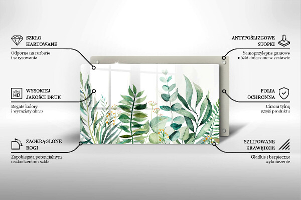 Tocător din sticlă Ilustrație cu frunze de plante