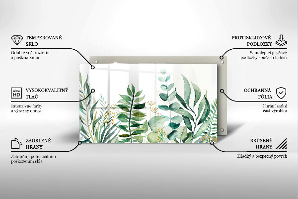 Tocător din sticlă Ilustrație cu frunze de plante