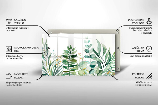 Tocător din sticlă Ilustrație cu frunze de plante