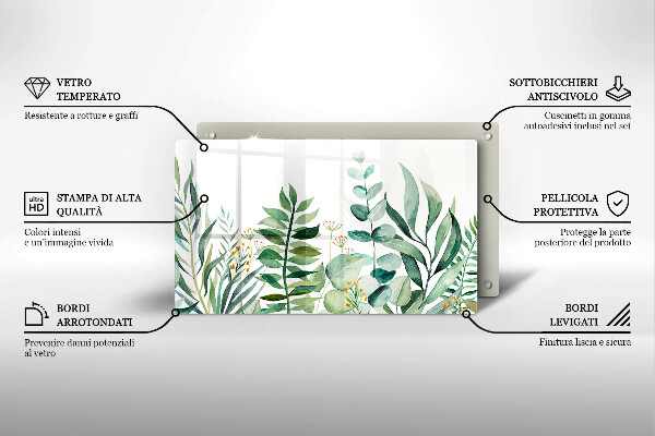 Tocător din sticlă Ilustrație cu frunze de plante