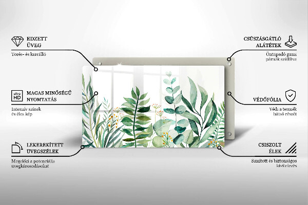 Tocător din sticlă Ilustrație cu frunze de plante