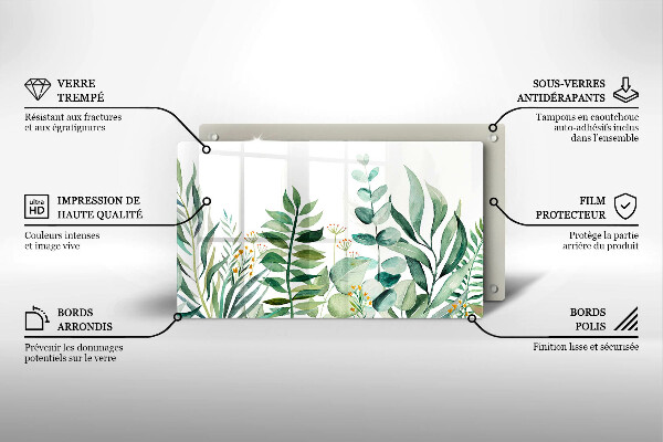 Tocător din sticlă Ilustrație cu frunze de plante