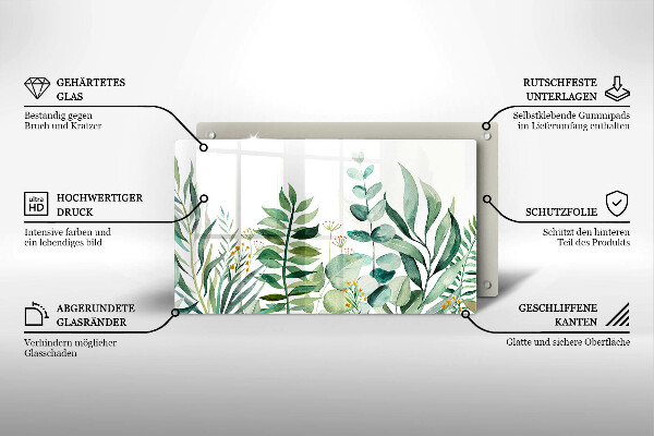 Tocător din sticlă Ilustrație cu frunze de plante