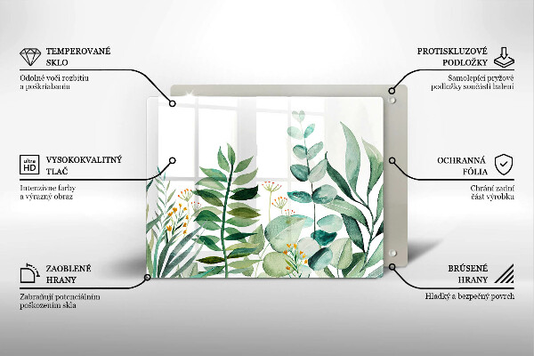 Tocător din sticlă Ilustrație cu frunze de plante