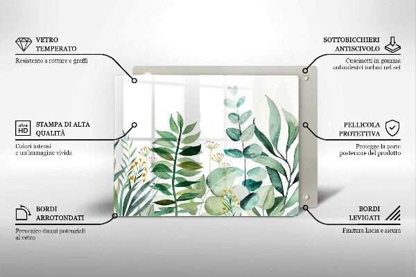 Tocător din sticlă Ilustrație cu frunze de plante