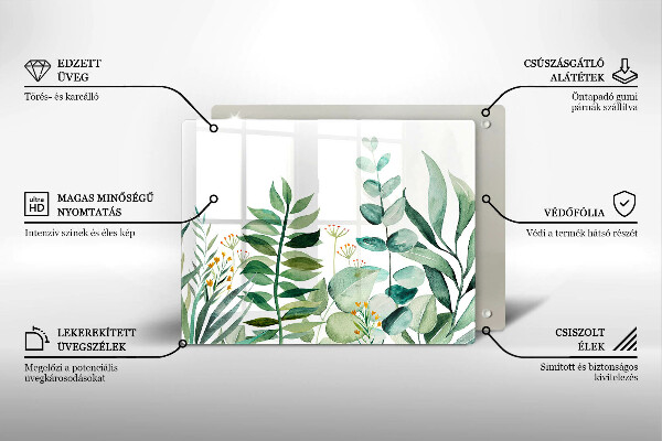 Tocător din sticlă Ilustrație cu frunze de plante