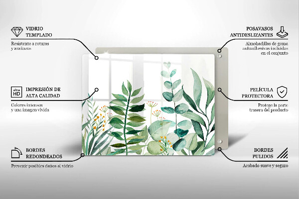 Tocător din sticlă Ilustrație cu frunze de plante