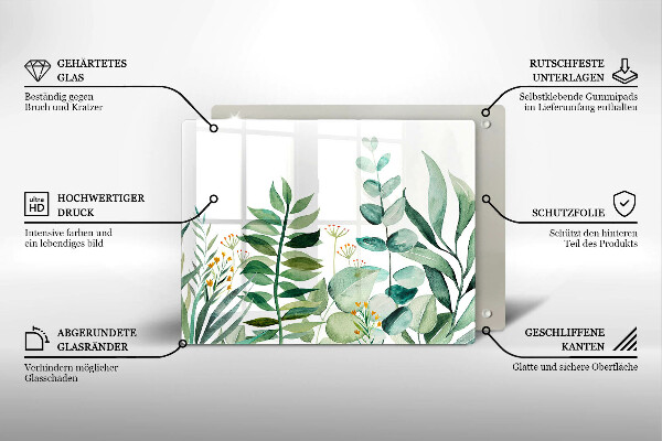 Tocător din sticlă Ilustrație cu frunze de plante