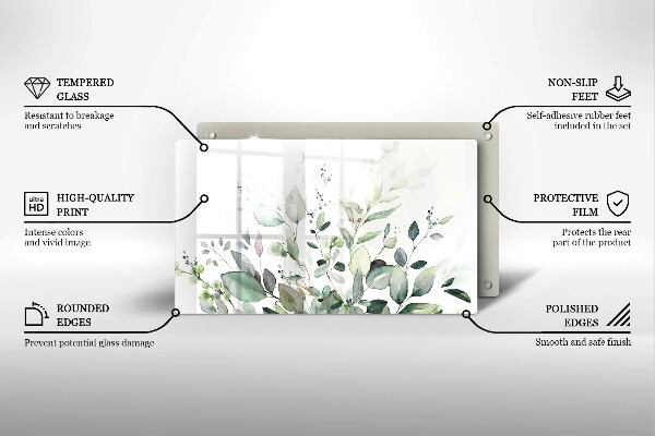 Tocător din sticlă Plante acuarela