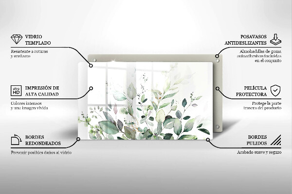 Tocător din sticlă Plante acuarela