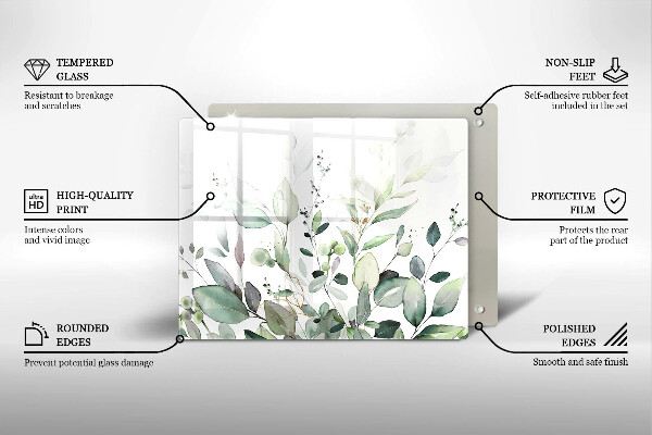 Tocător din sticlă Plante acuarela