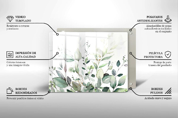 Tocător din sticlă Plante acuarela