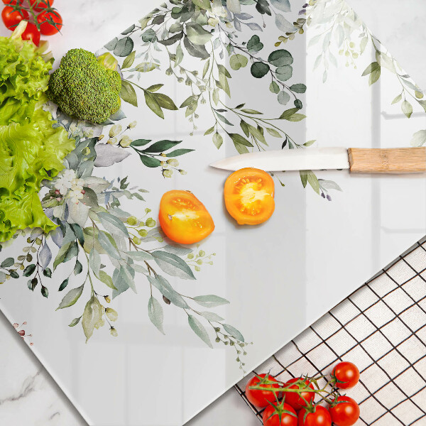 Tocător din sticlă Frunze și flori decorative