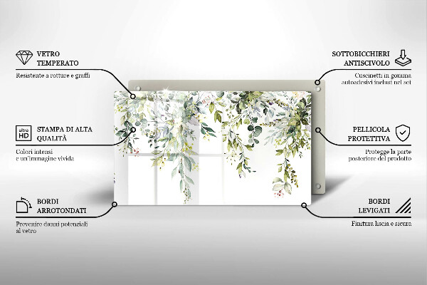 Tocător din sticlă Frunze și flori decorative