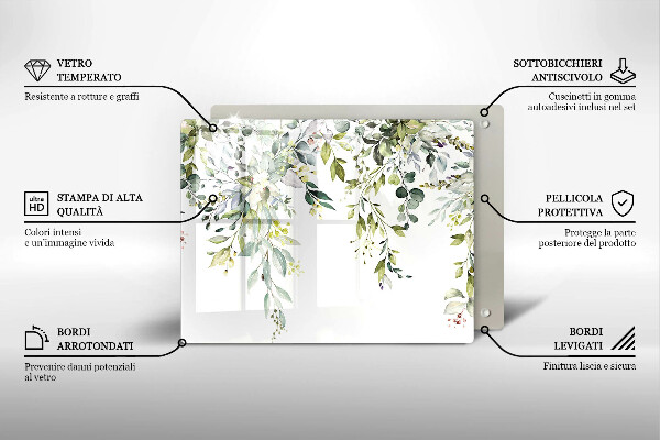 Tocător din sticlă Frunze și flori decorative