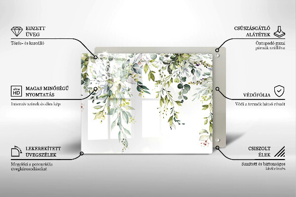 Tocător din sticlă Frunze și flori decorative