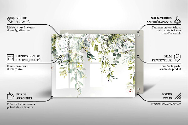 Tocător din sticlă Frunze și flori decorative